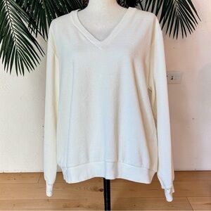 Nicholas Cream V-Neck Sweatshirt XL Vintage 80s 90s Cotton Blend Pullover